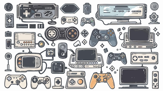 Video Game Elements Doodle Vector Set