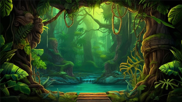 a video game in the jungle forest cave game background