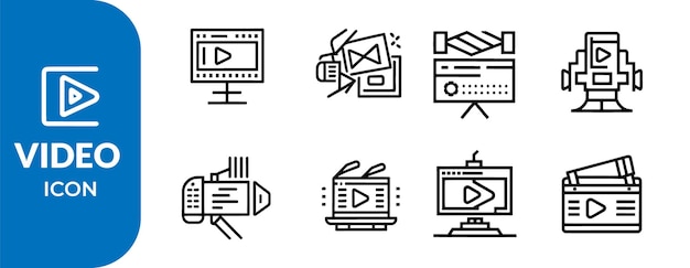 Video icon set Solid vector icons collection icon vector set Containing camera play pause