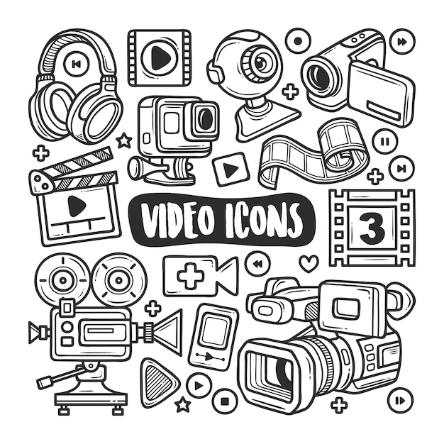 Video Icons Hand Drawn Doodle Coloring 