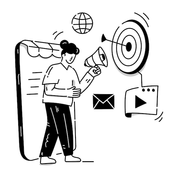 Video marketing vector in hand drawn illustration