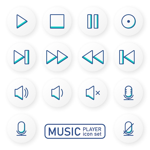 Video media player icon vector set Multimedia music audio control Mediaplayer interface symbol