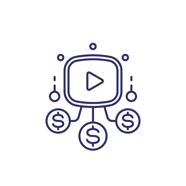 Video monetization line icon vector