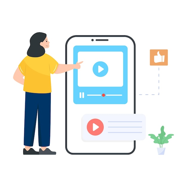 Video play on mobile, flat illustration of video app