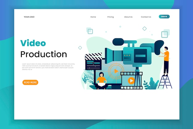 Video production vector illustration concept landing page template with character