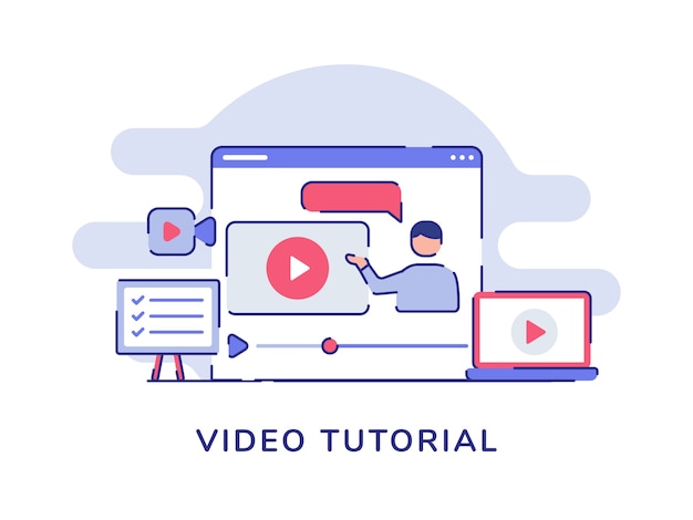 Video tutorial concept video man presentation on display computer