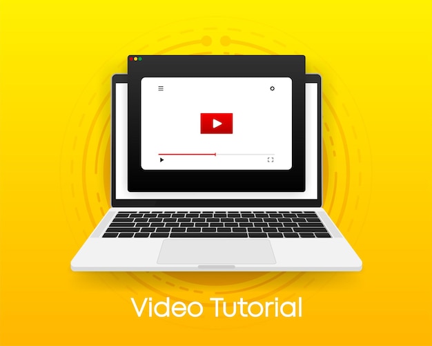 Video tutorial icon on computer window browser concept of webinar business online training education or elearning Vector illustration