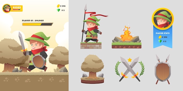 Videogame illustration and icons in flat design