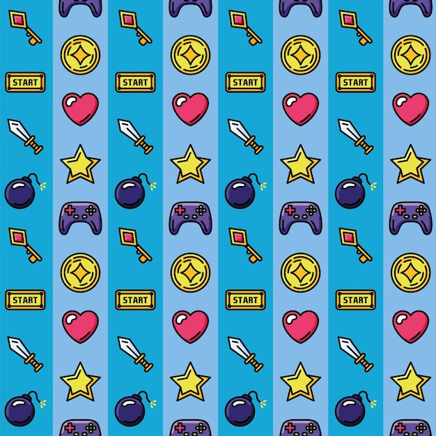 Videogame seamless pattern background with bombs and swords icons Vector