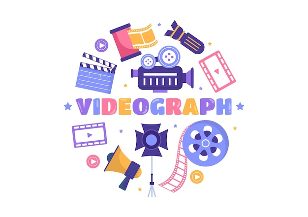 Videographer Services Template Hand Drawn Cartoon Illustration with Record Video Production Movie