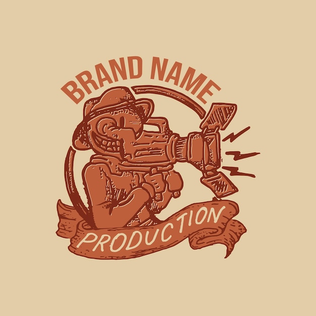 Videography logo template with vintage hand drawn illustration