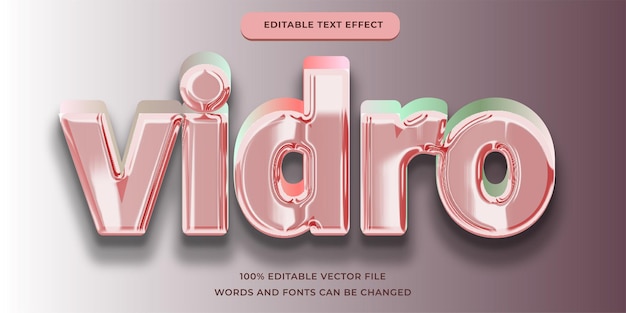 Vidro text effect, editable modern and 3D pink font style