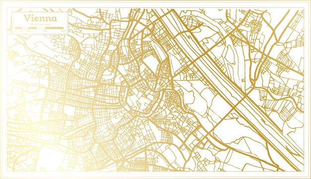 Vienna Austria City Map in Retro Style in Golden Color Outline Map Vector Illustration