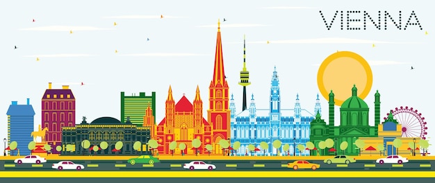 Vienna Austria City Skyline with Color Buildings and Blue Sky Vector Illustration Business Travel and Tourism Concept with Historic Architecture Vienna Cityscape with Landmarks