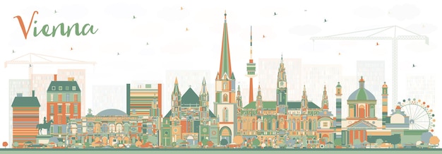 Vienna Austria City Skyline with Color Buildings. Vector Illustration. Business Travel and Tourism Concept with Historic Architecture. Vienna Cityscape with Landmarks.