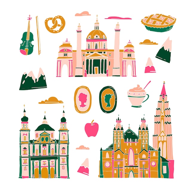 Vienna doodle illustration Austria holiday travel flat drawing Modern style Vienna city illustrati