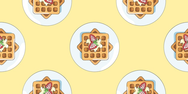 Viennese waffles breakfast vector seamless pattern in the style of doodles handdrawn