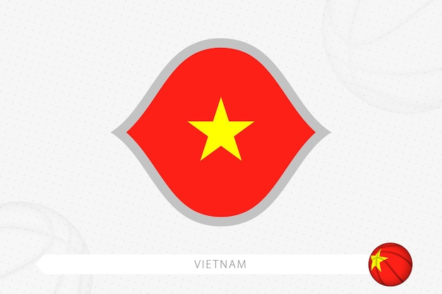 Vietnam flag for basketball competition on gray basketball background.