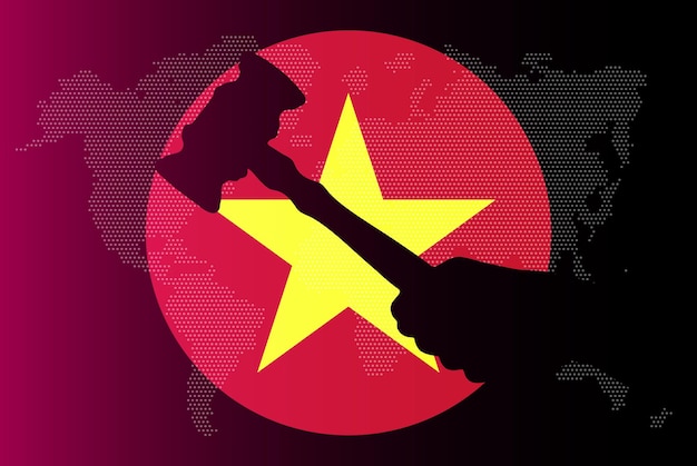 Vietnam flag with judge gavel corruption concept law or legal result news banner