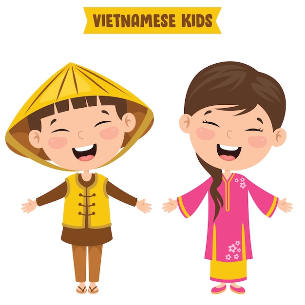 Vietnamese Children Wearing Traditional Clothes