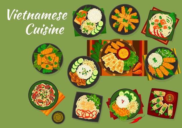 Vietnamese cuisine dishes of vector Asian food