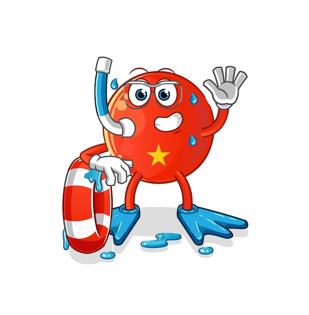 Vietnamese flag swimmer with buoy mascot. cartoon vector