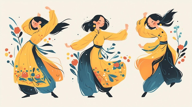 Vietnamese folk dance patterns with lively movements