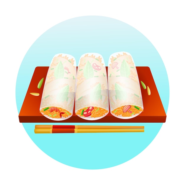 Vietnamese food fresh spring rolls 3d illustration