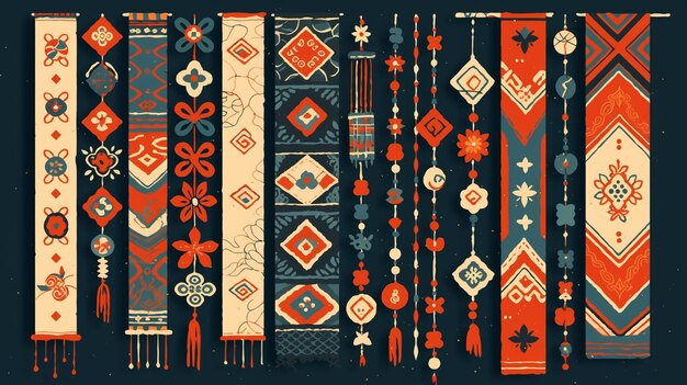 Vector vietnamese hmong textile patterns with vibrant colors