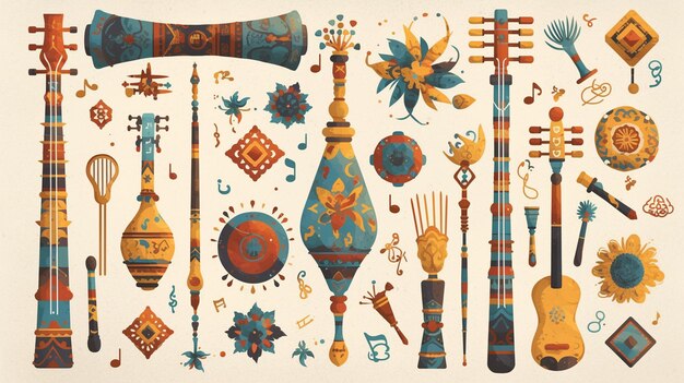 Vector vietnamese musical instrument patterns with cultural designs