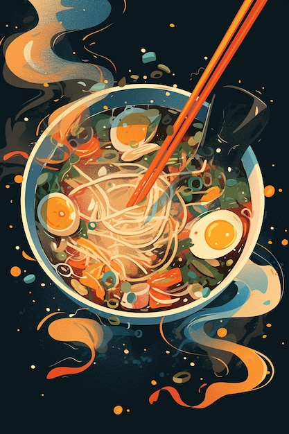 Vector vietnamese pho and aromatic noodle soup