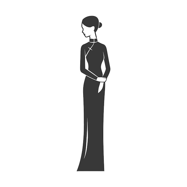 vietnamese women wearing ao dai traditional clothing minimalist line art icon logo symbol