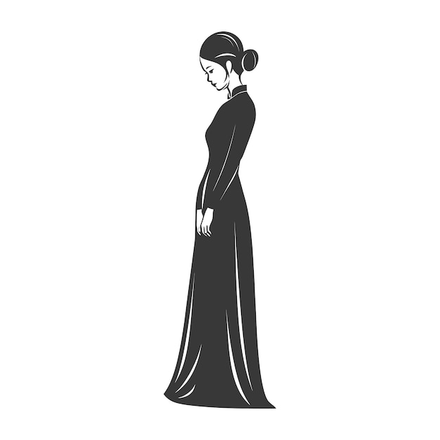 vietnamese women wearing ao dai traditional clothing minimalist line art icon logo symbol