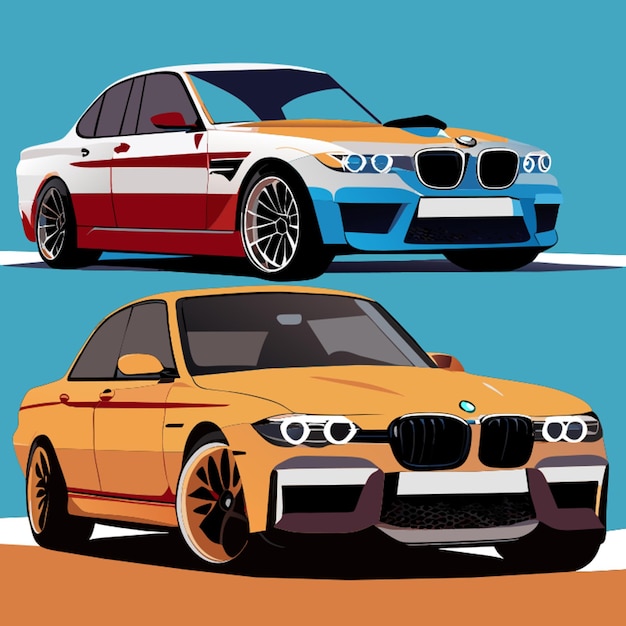 Vector view of the car on the right the front of a bmw the rear of a lada the car is assembled from two