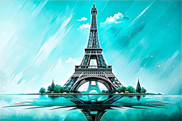 View to Eiffel tower with brush effect