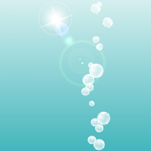 View from the bottom of the water with bubbles and sun shine background vector