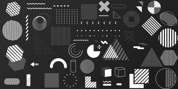 Vector view of memphis collection of geometric design elements, modern styles and vector typography. quantity and stuff