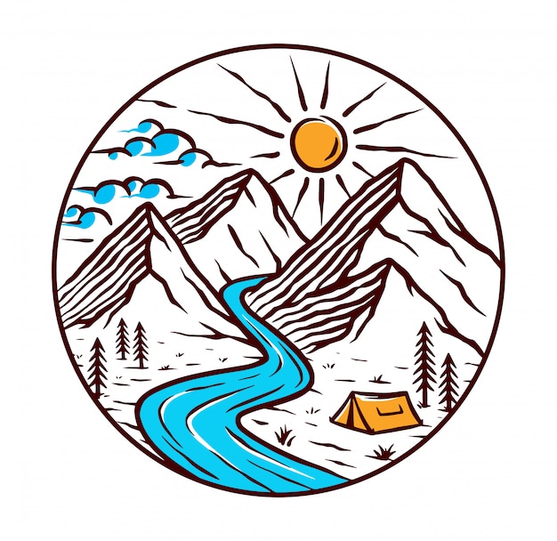 Views of mountains and rivers illustration