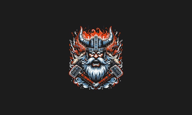 Vector viking angry with flames vector artwork design