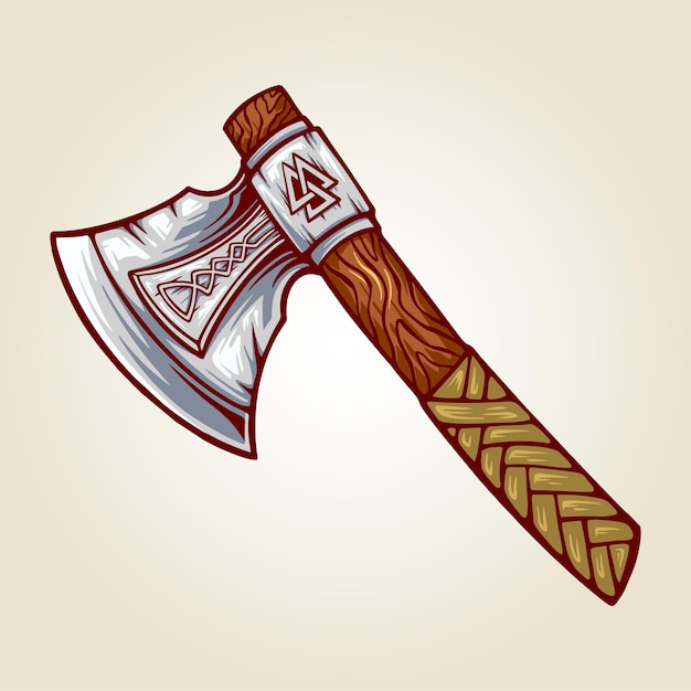 Viking battle axe weapon cartoon illustrations