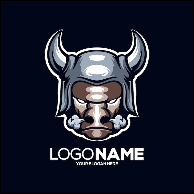 viking bull mascot logo isolated on dark blue