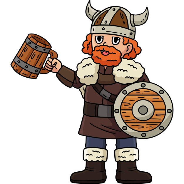 Vector viking drinking mead cartoon colored clipart