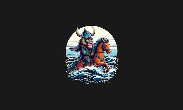 viking riding horse sea moon vector artwork design