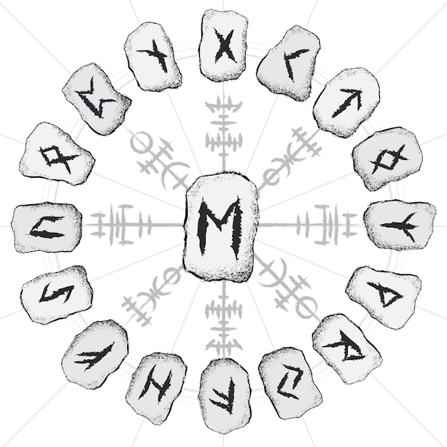 Viking runes white circle stones set