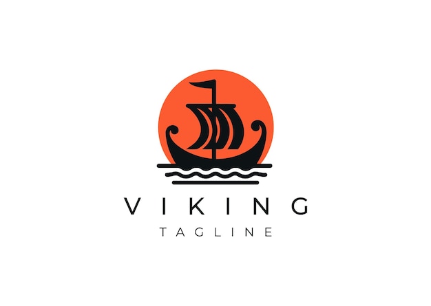 Viking ship logo design flat vector icon illustration