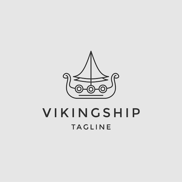 Viking ship logo. Sailboat line logo vector flat design