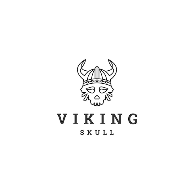 Viking skull line art logo icon design template