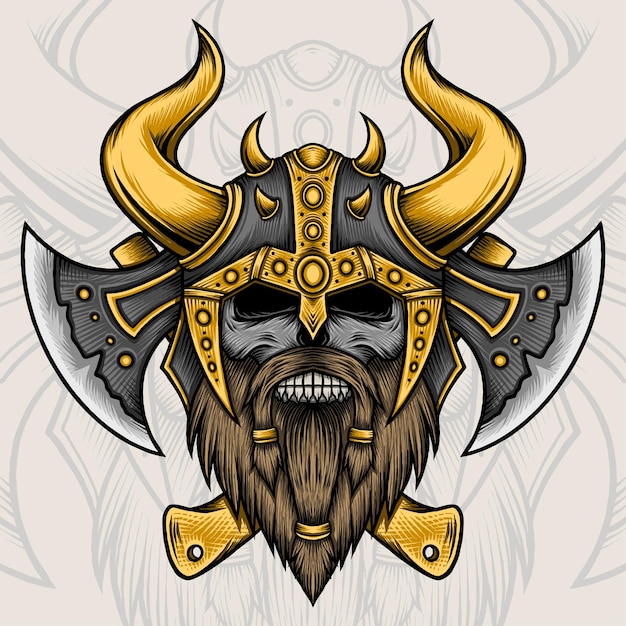 Viking Skull with Axe Vector