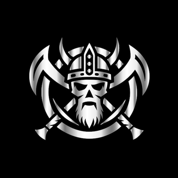 Vector viking warrior helmet with crossed swords and shield vector logo design