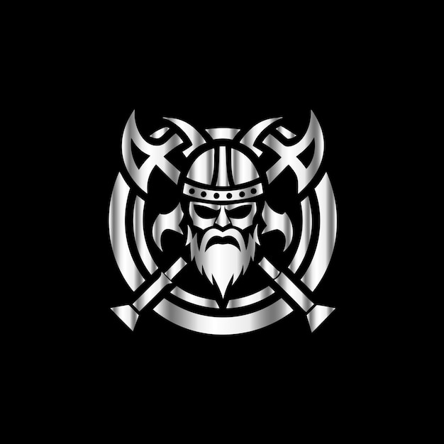 Vector viking warrior helmet with crossed swords and shield vector logo design